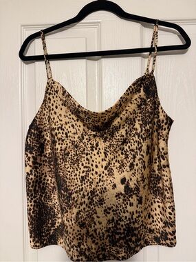 Leopard Print Satin Cowl Cami Top - Tan/Black